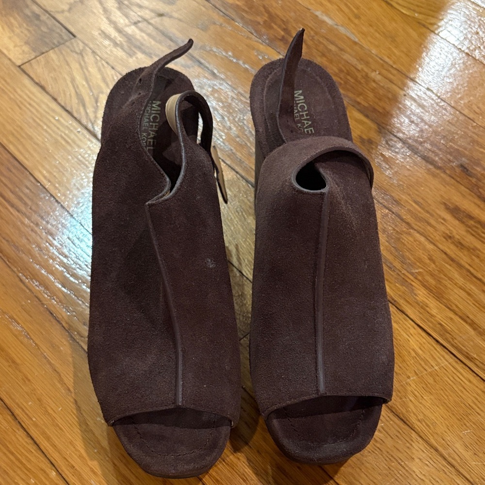 Michael Kors Dark Brown Suede Open-Toe Mules